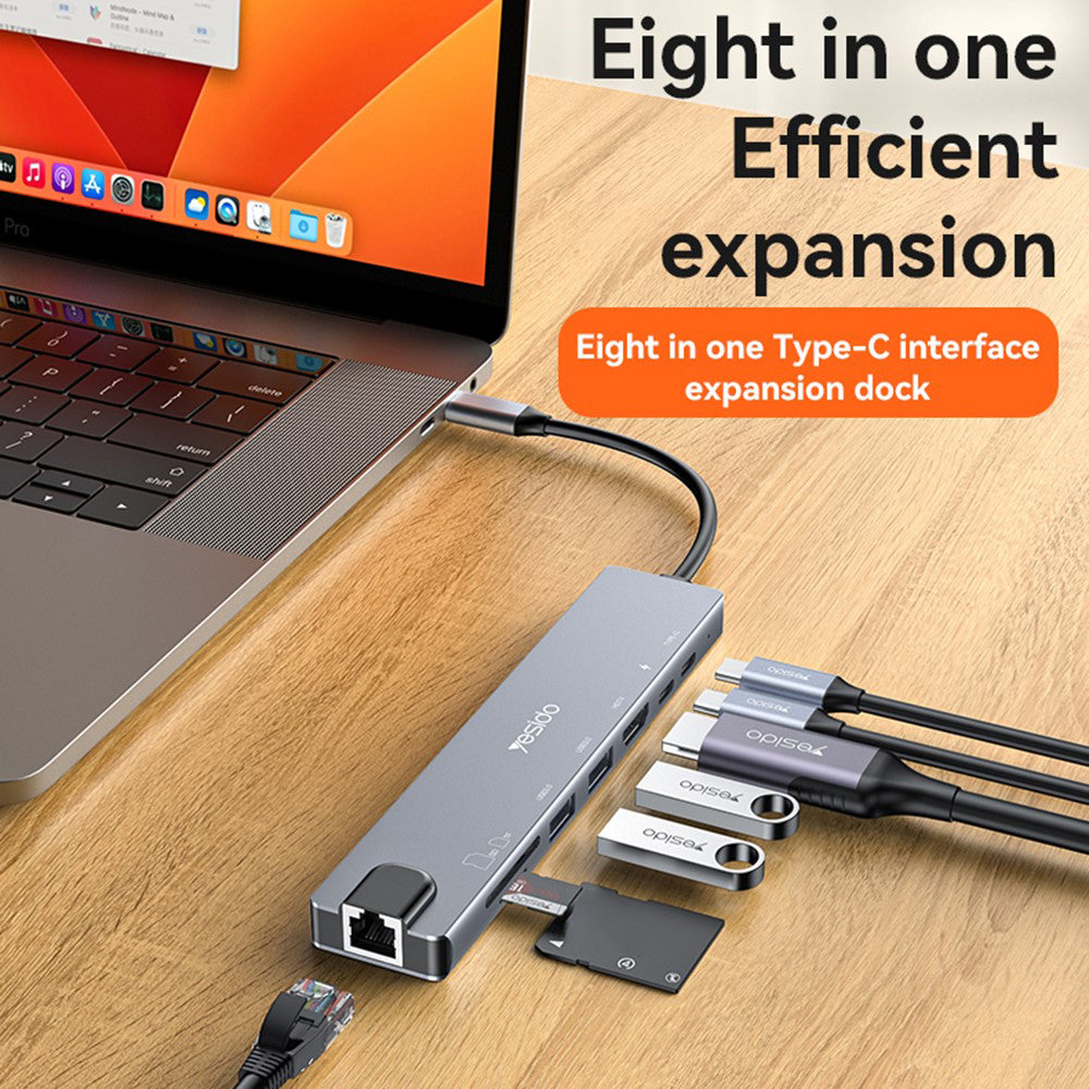 USB-C-hubi Yesido HB27, 8in1, harmaa