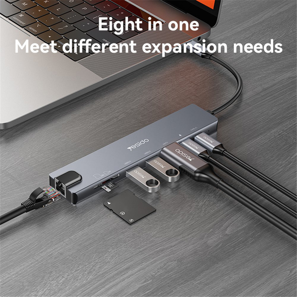 USB-C-hubi Yesido HB27, 8in1, harmaa