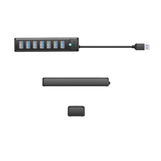 USB-hubi Orico PW7U-U3, 7 x USB-A 3.0 - 1 x USB-C, Musta