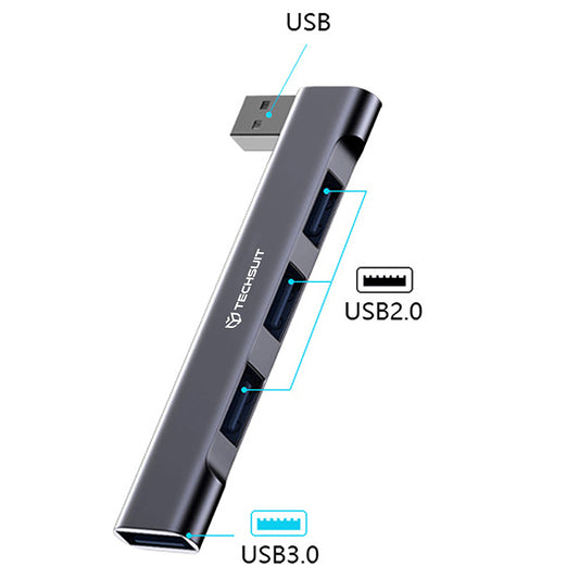 USB-hubi Techsuit H14 ZenithDock, 4in1, Harmaa