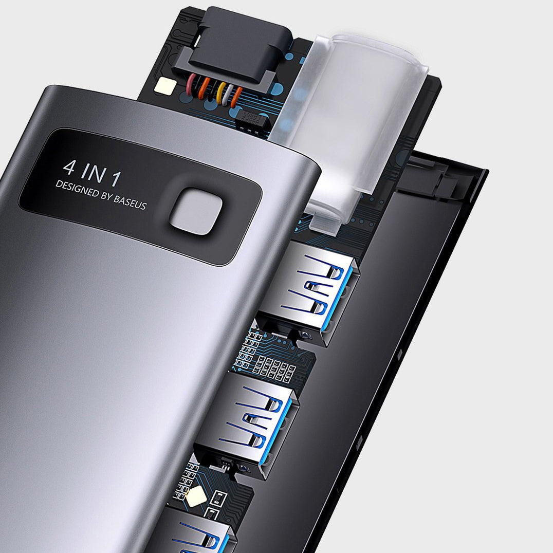 Hub USB-C Baseus Metal Gleam, 4 x USB-A 3.0, Harmaa WKWG070013