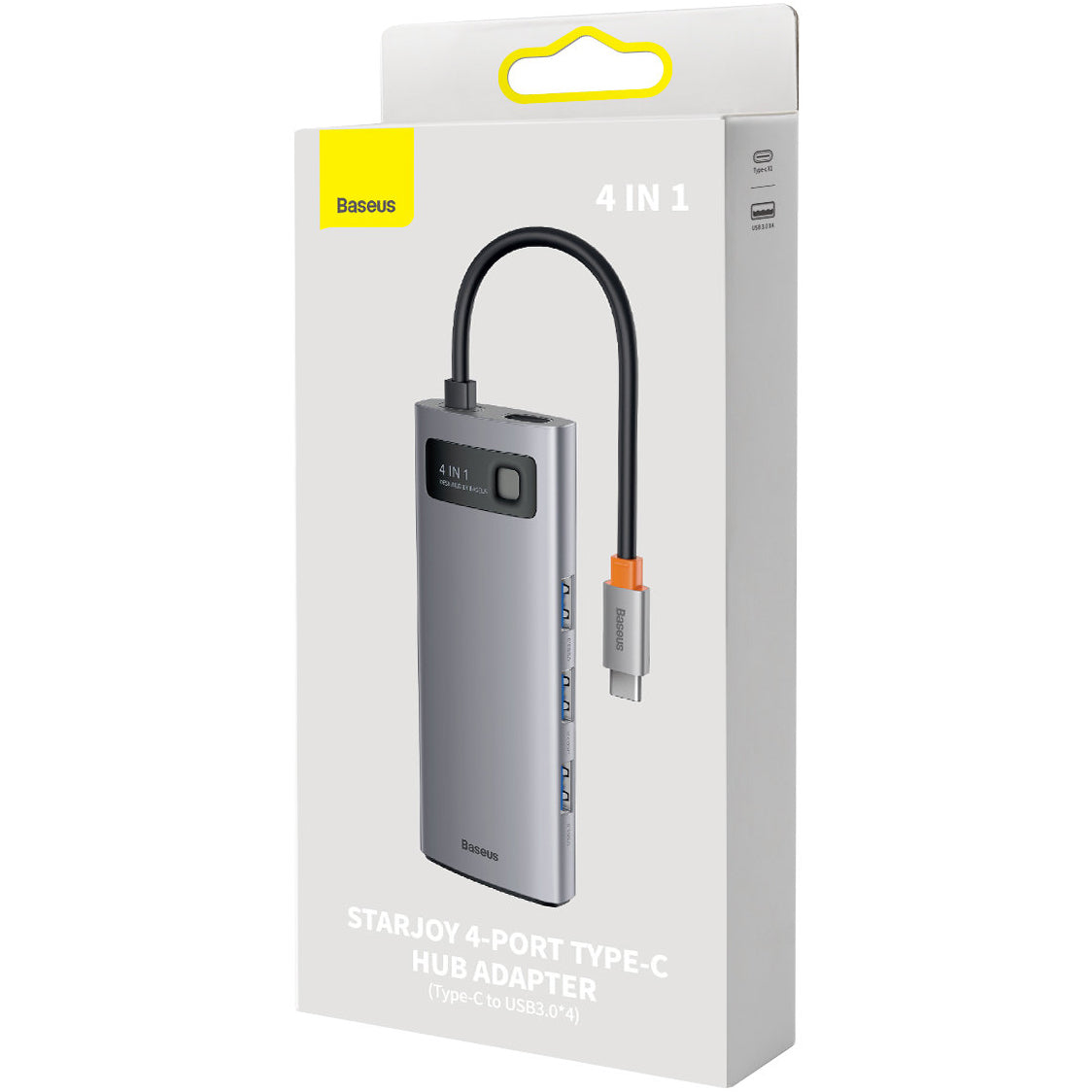 Hub USB-C Baseus Metal Gleam, 4 x USB-A 3.0, Harmaa WKWG070013