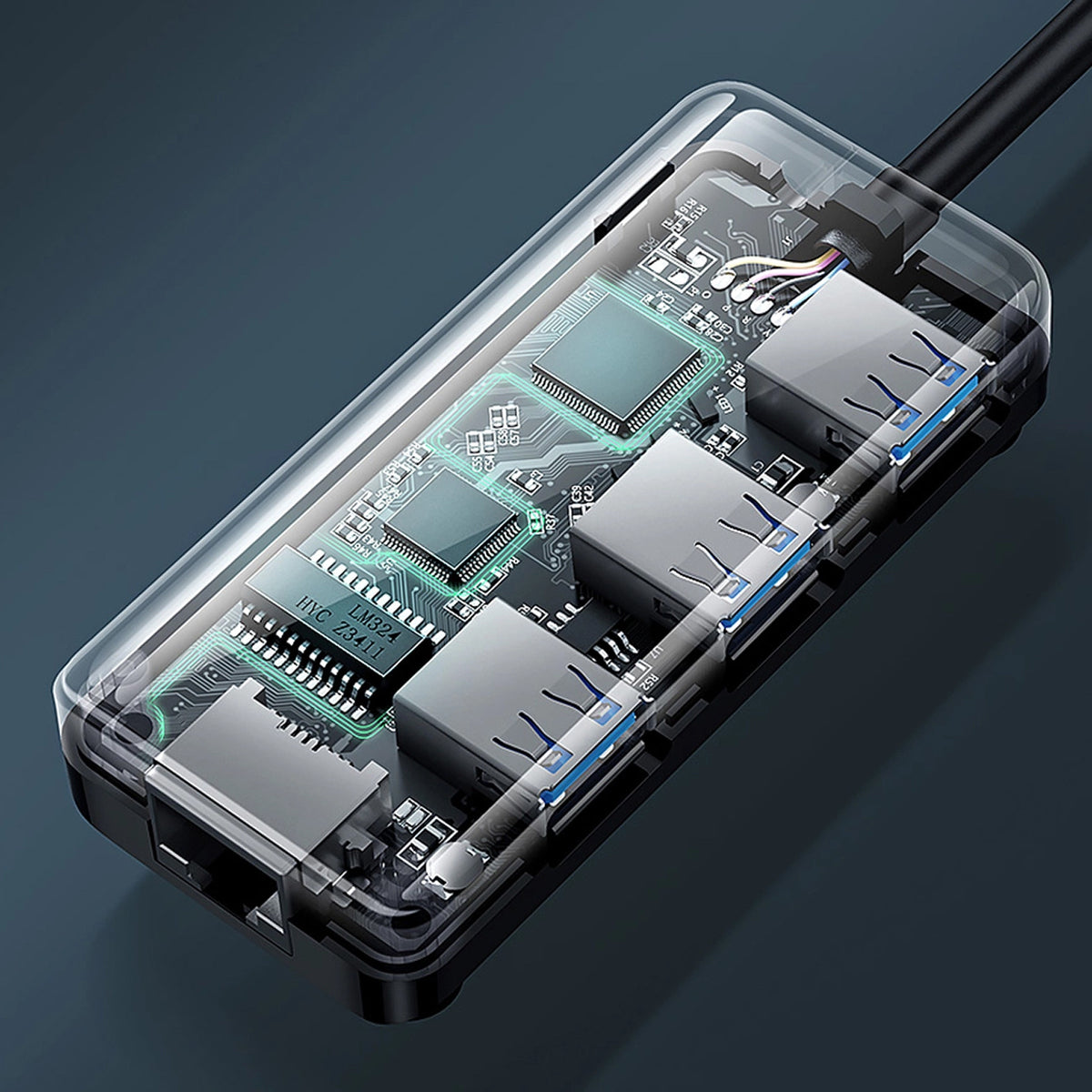 UGREEN 20265 USB-hubi, 3 x USB-A 3.0 - 1 x RJ45, Musta
