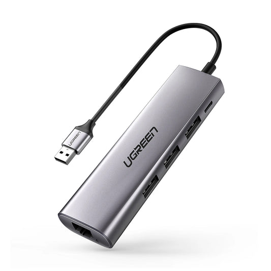 USB-keskitin UGREEN CM266, 3 x USB-A 3.0 - 1 x RJ45, harmaa