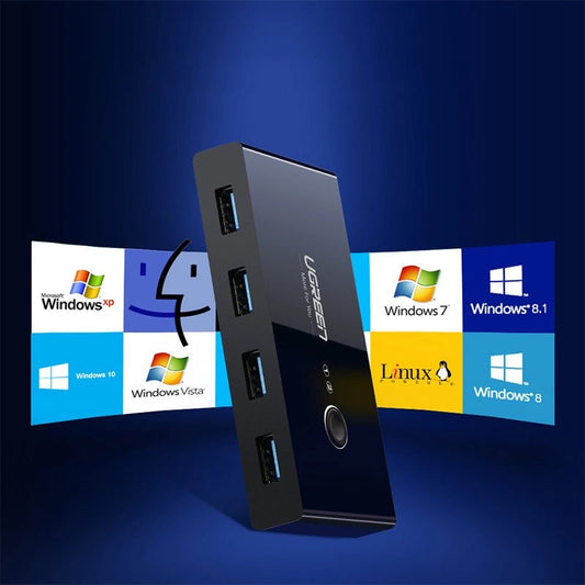 USB-keskitin UGREEN US216 Kahden jakamisen kytkentärasia, 4 x USB-A 3.0, musta