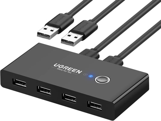 USB-keskitin UGREEN US216 Two Sharing Switch Box, 4 x USB-A, musta