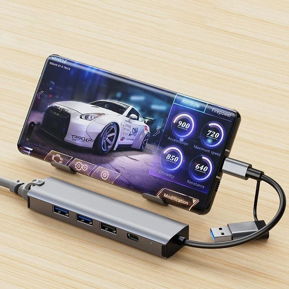 USB / USB-C Techsuit H3 BoostNetLink Hub, 5in1, Gray