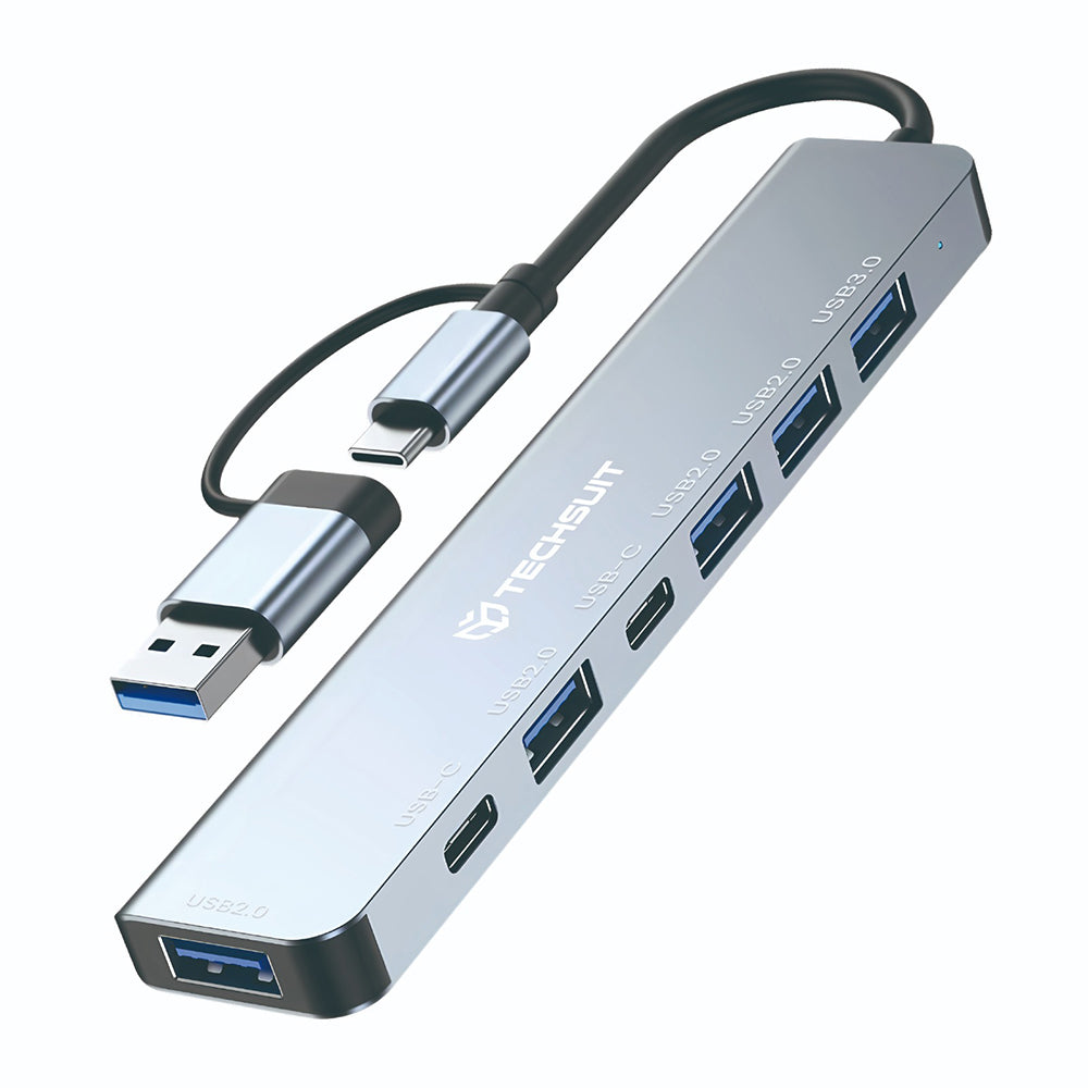 USB / USB-C -keskitin Techsuit H6 DataBridge, 7in1, Harmaa