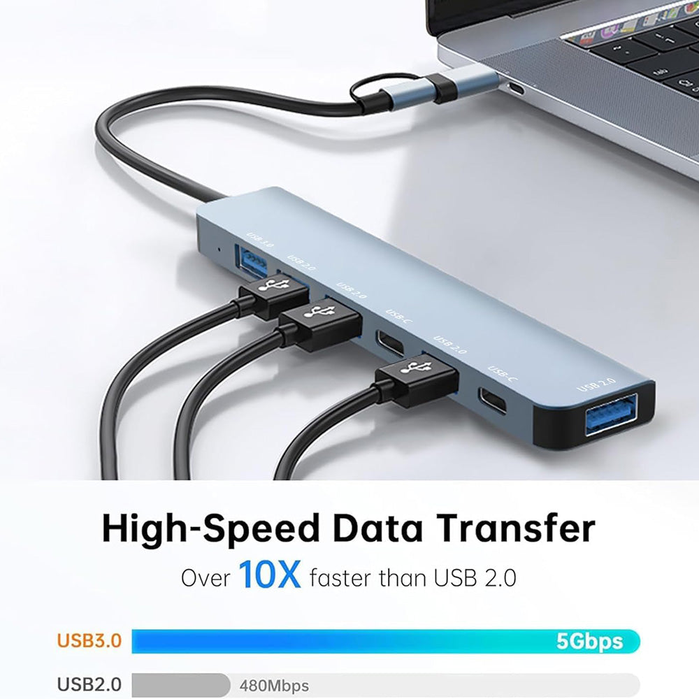 USB / USB-C -keskitin Techsuit H6 DataBridge, 7in1, Harmaa