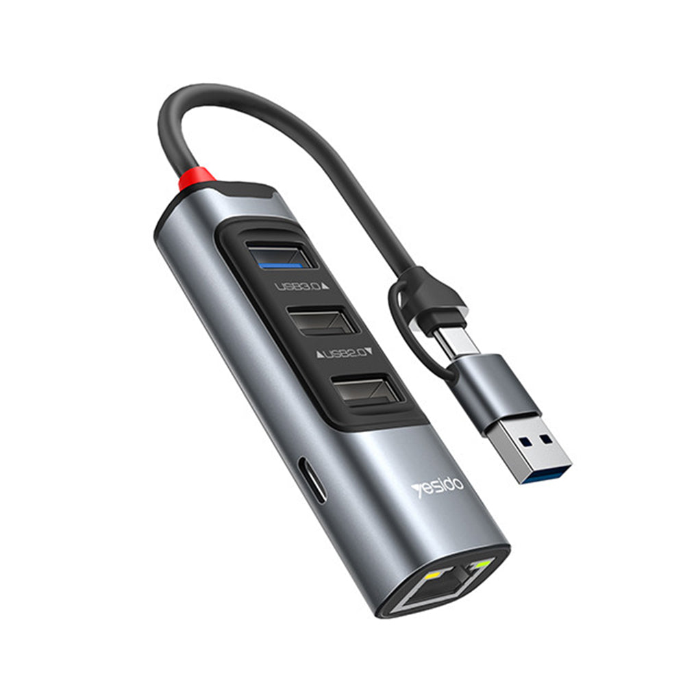 USB / USB-C -keskitin Yesido HB21, 5in1, Harmaa