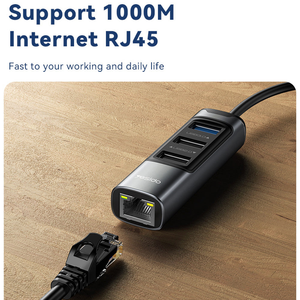 USB / USB-C -keskitin Yesido HB21, 5in1, Harmaa