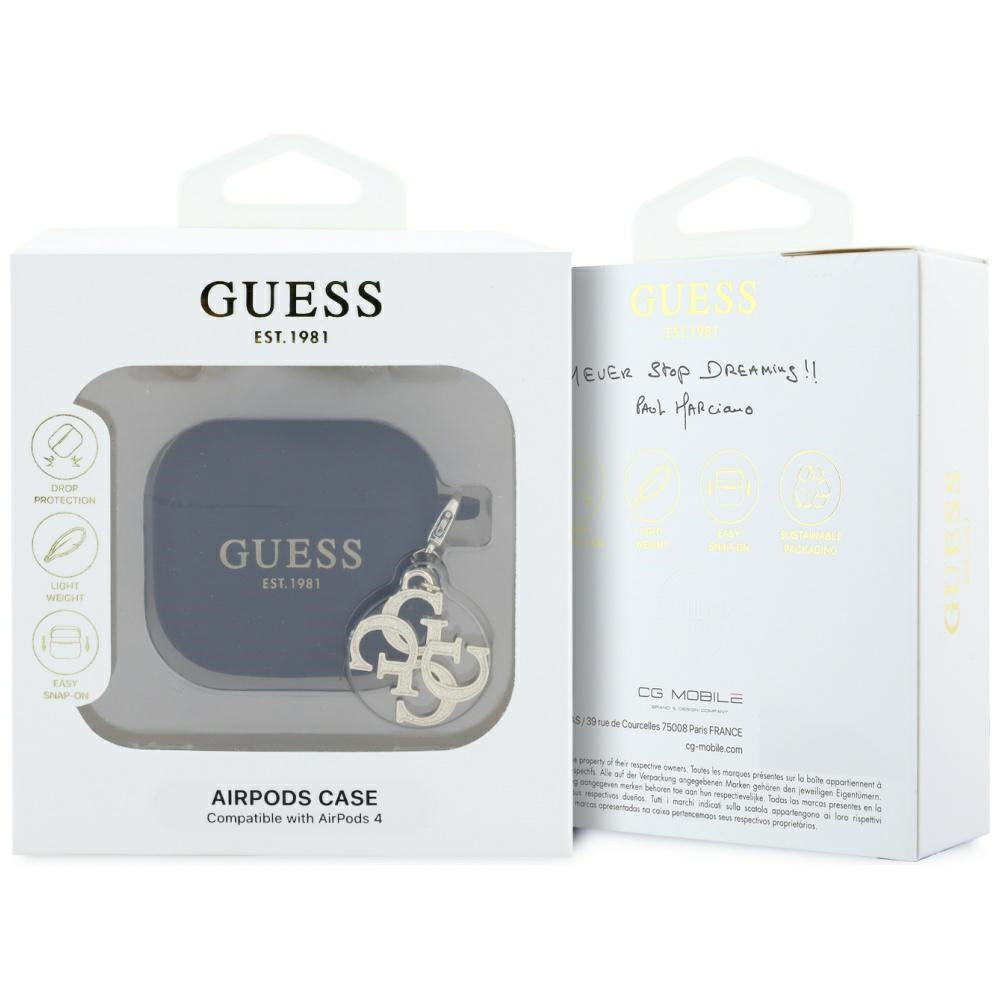 Guess W/4G Charm -kotelo Apple AirPods 4:lle, Musta
