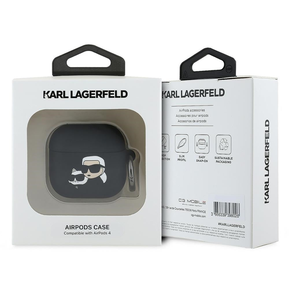 Karl Lagerfeld 3D Karl & Choupette's Heads -suojakotelo Apple AirPods 4:lle, Musta
