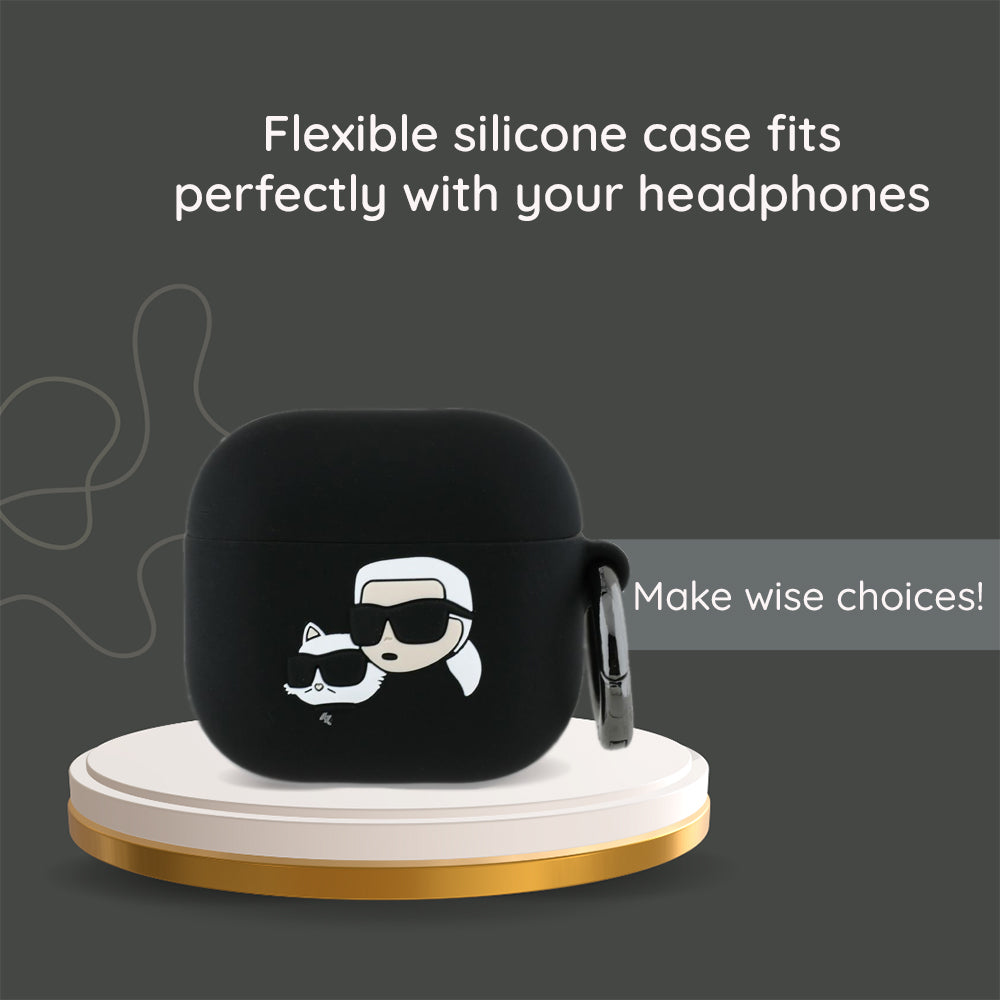 Karl Lagerfeld 3D Karl's Head -suojakotelo Apple AirPods 4:lle, Musta