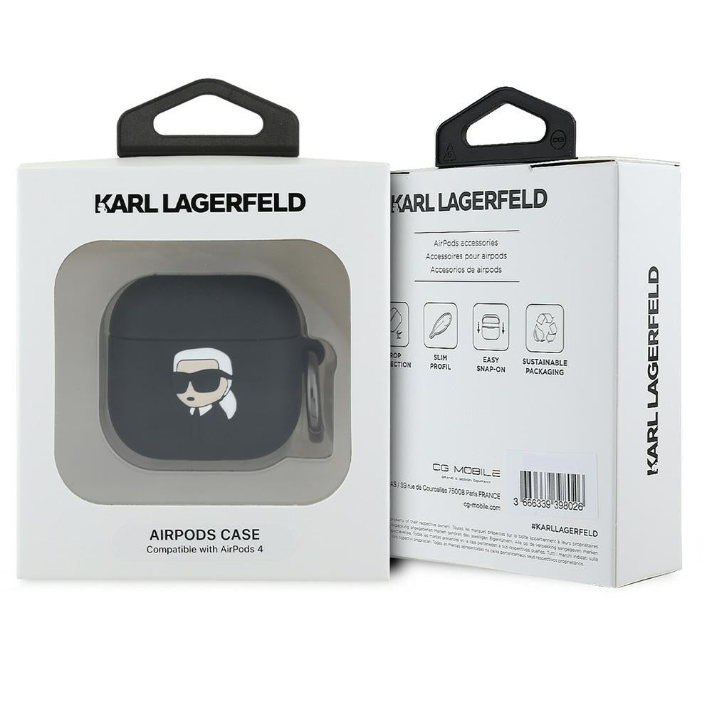 Karl Lagerfeld 3D Karl's Head -suojakotelo Apple AirPods 4:lle, Musta