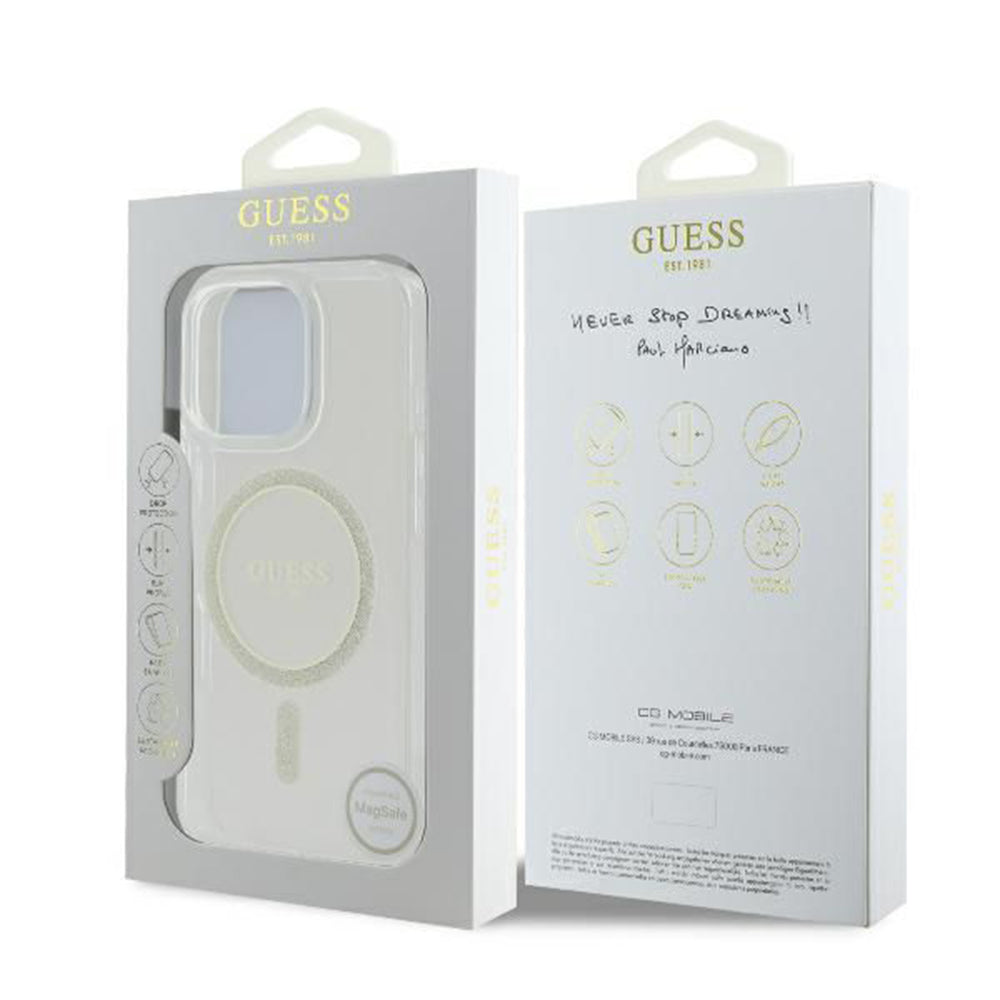 MagSafe-kotelo Apple iPhone 16 Prolle, Guess, IML Glitter Ring, Läpinäkyvä GUHMP16LHFGERET