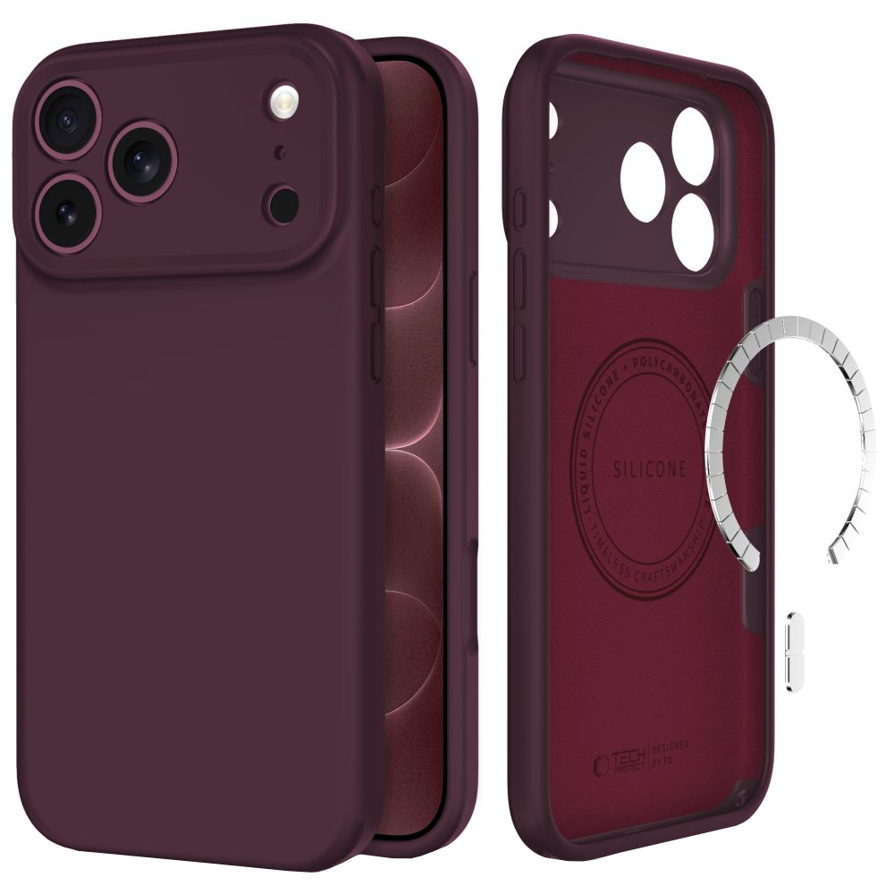 MagSafe-suojakuori Apple iPhone 18 Pro / 17 Pro -puhelimelle, Tech-Protect, silikoni, viininpunainen