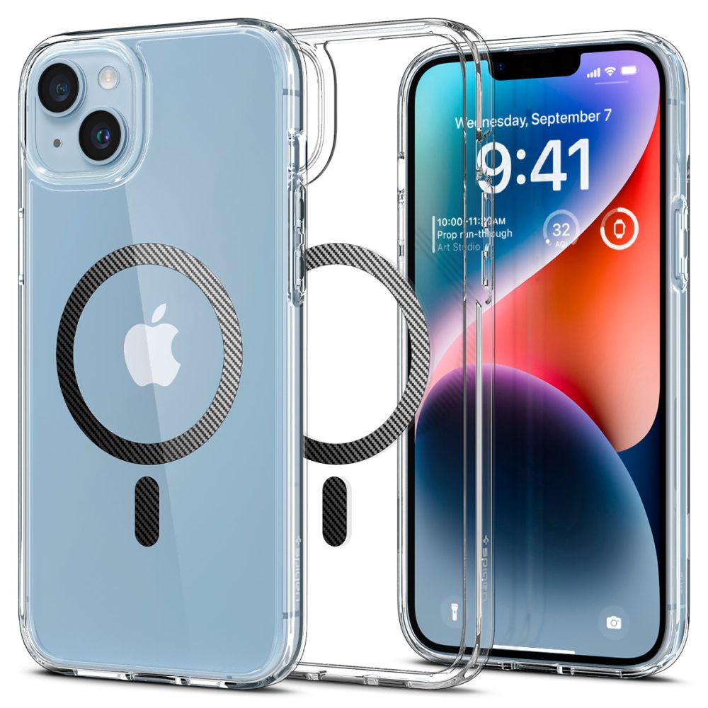MagSafe-kotelo Apple iPhone 14 Plus -puhelimelle, Spigen, Ultra Hybrid Carbon, Läpinäkyvä