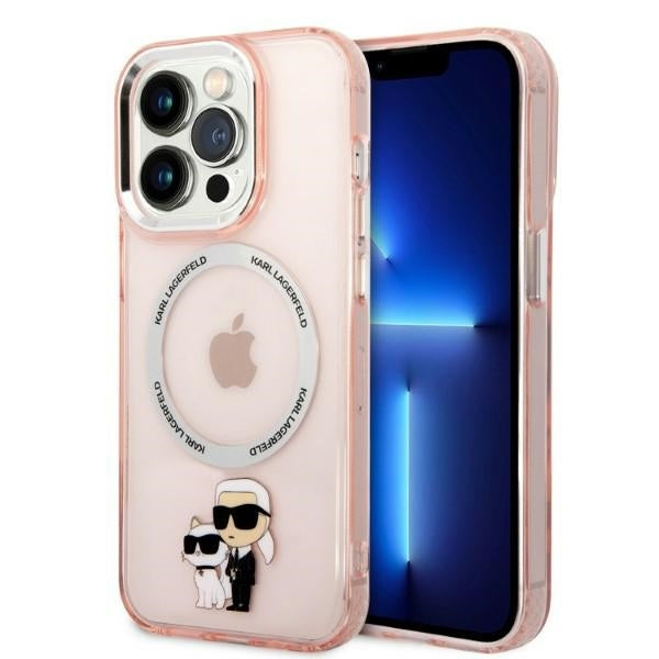 MagSafe-kotelo Apple iPhone 14 Prolle, Karl Lagerfeld, Ikonik Karl & Choupette, Pinkki