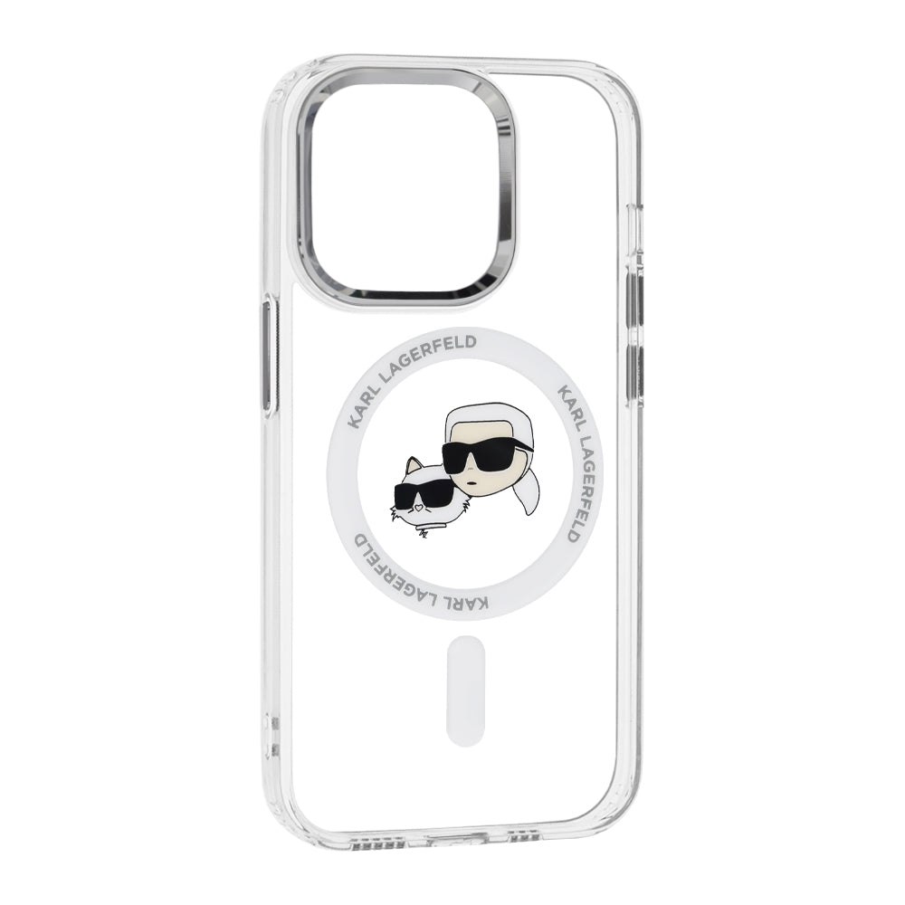 MagSafe-kotelo Apple iPhone 14 Prolle, Karl Lagerfeld, IML Metal Karl & Choupette's Heads, Valkoinen