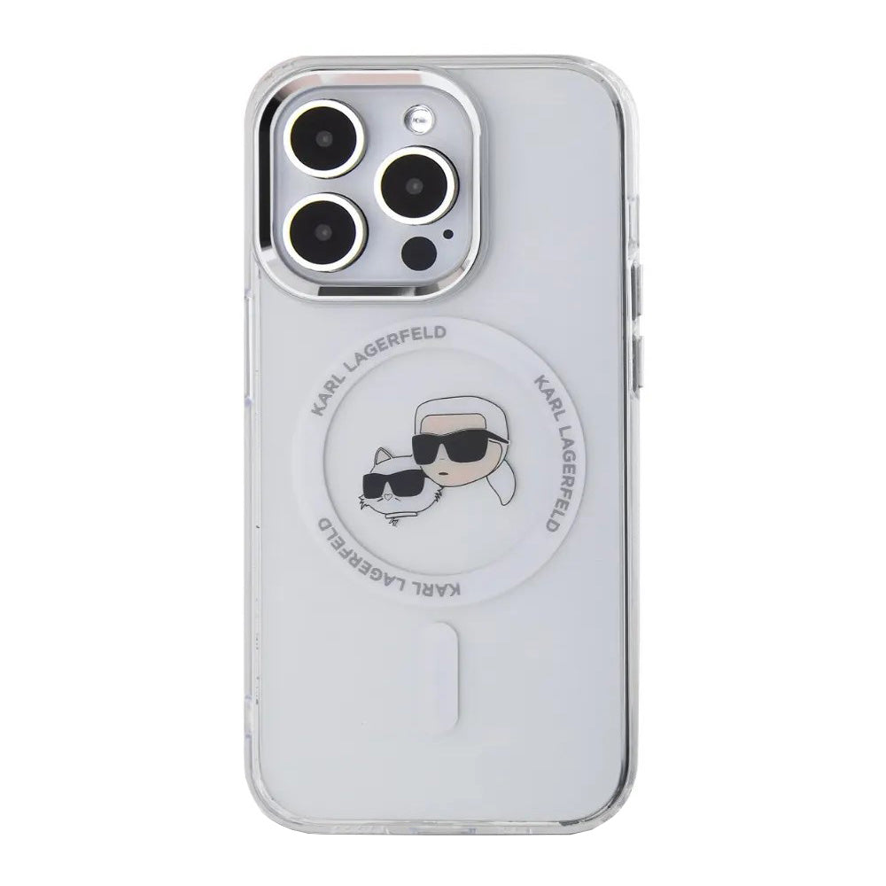 MagSafe-kotelo Apple iPhone 14 Prolle, Karl Lagerfeld, IML Metal Karl & Choupette's Heads, Valkoinen