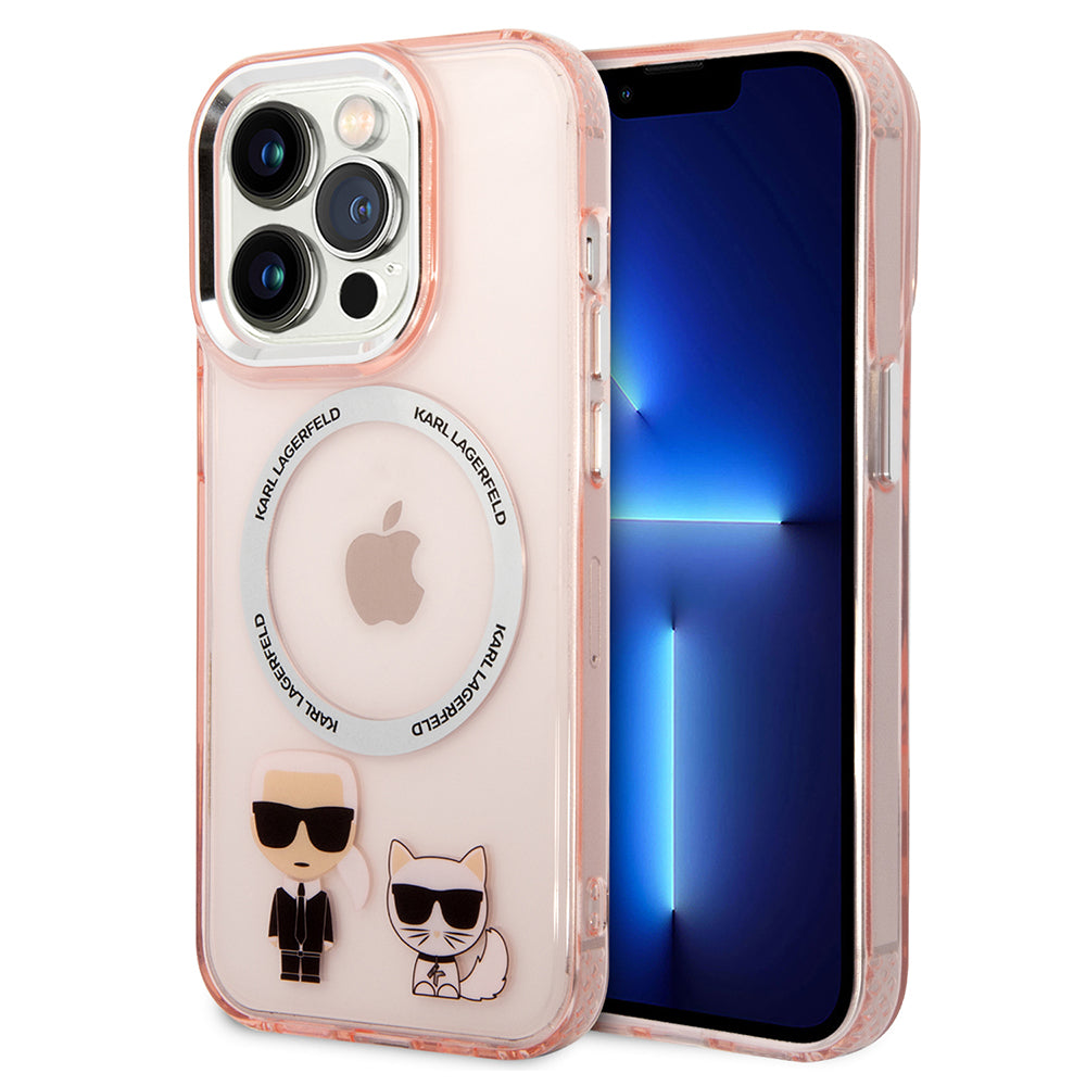 MagSafe-kotelo Apple iPhone 14 Prolle, Karl Lagerfeld, Karl & Choupette Aluminium, Pinkki