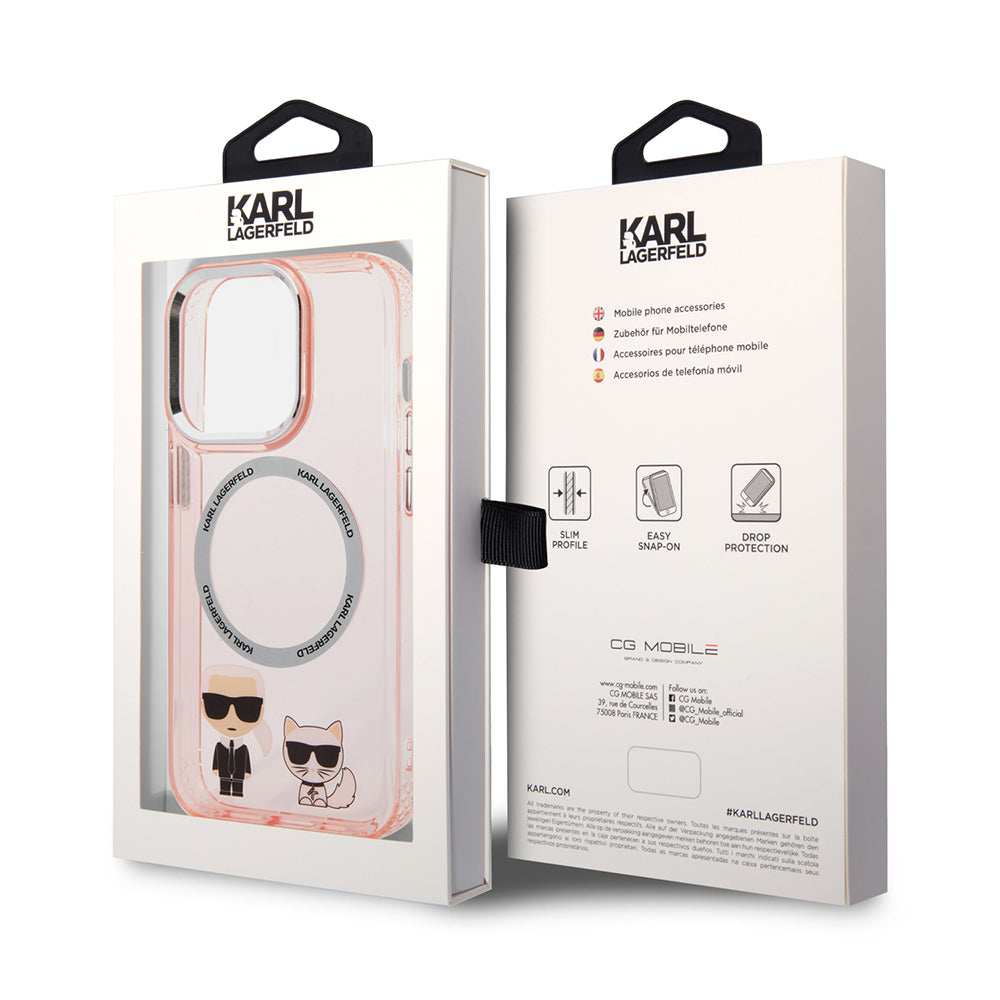 MagSafe-kotelo Apple iPhone 14 Prolle, Karl Lagerfeld, Karl & Choupette Aluminium, Pinkki