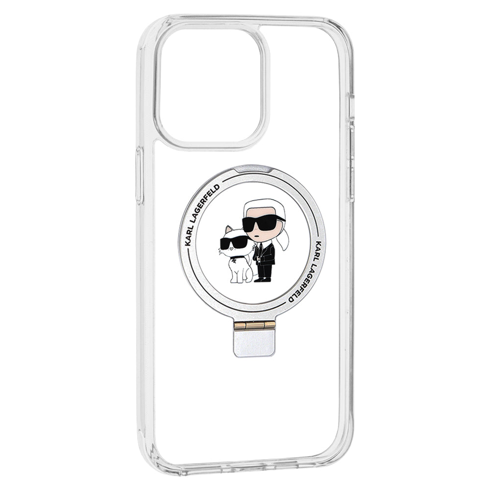 MagSafe-kotelo Apple iPhone 14 Prolle, Karl Lagerfeld, Ring Stand Karl & Choupette, Valkoinen