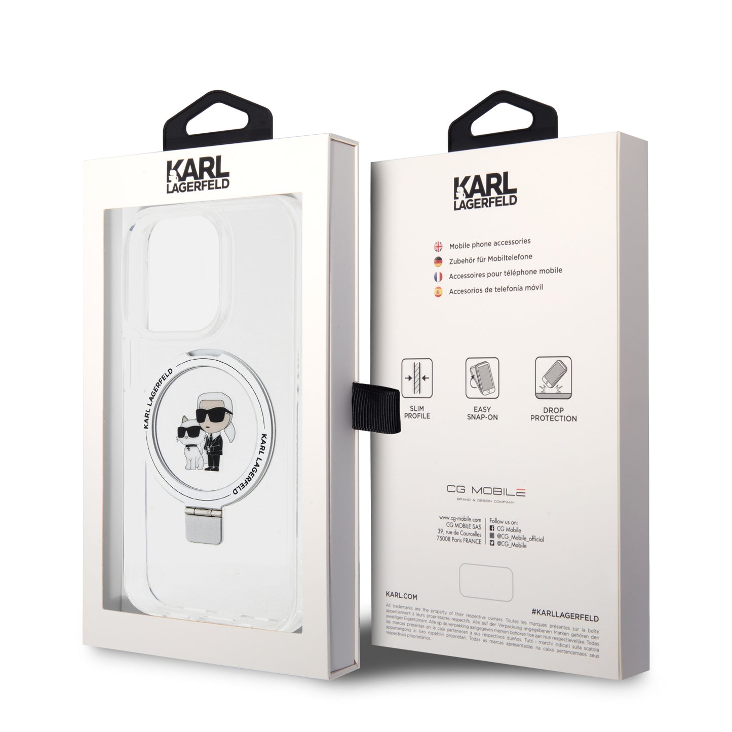 MagSafe-kotelo Apple iPhone 14 Prolle, Karl Lagerfeld, Ring Stand Karl & Choupette, Valkoinen