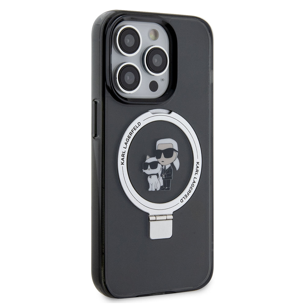 MagSafe Case for Apple iPhone 14 Pro, Karl Lagerfeld, Ring Stand Karl & Choupette, Black