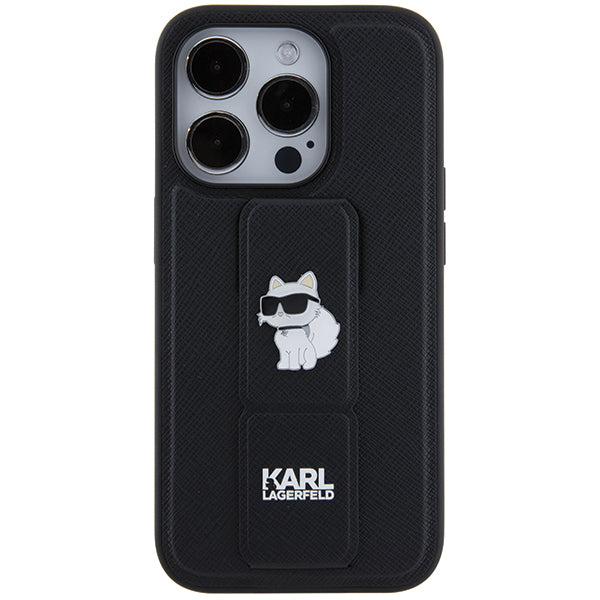 MagSafe-kotelo Apple iPhone 14 Prolle, Karl Lagerfeld, Saffiano Gripstand Choupette, Musta