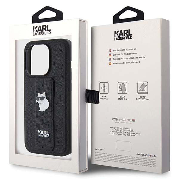 MagSafe-kotelo Apple iPhone 14 Prolle, Karl Lagerfeld, Saffiano Gripstand Choupette, Musta