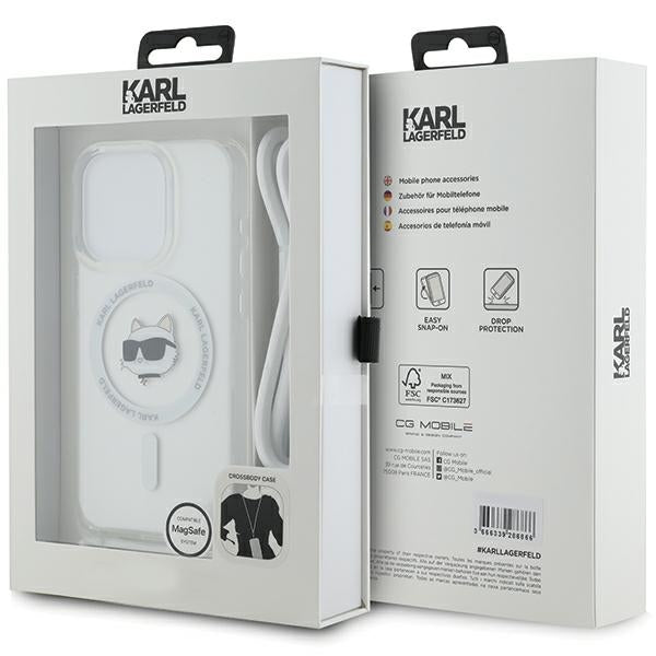 MagSafe-kotelo Apple iPhone 14 Pro Maxille, Karl Lagerfeld, IML Crossbody Choupette's Head with Strap, Läpinäkyvä