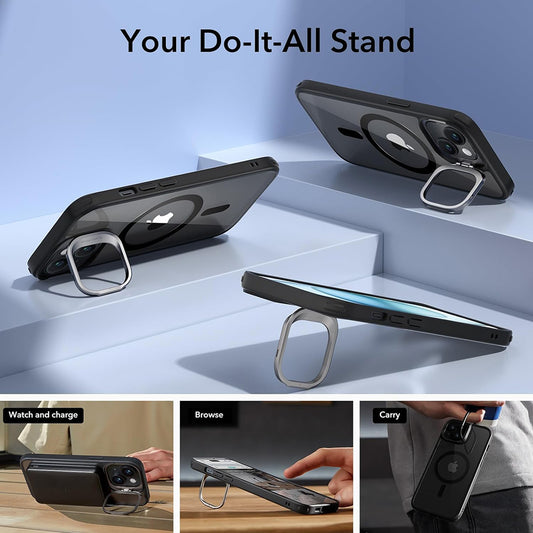 MagSafe-kuori Apple iPhone 15:lle, ESR, Classic Hybrid Kickstand, Musta Läpinäkyvä