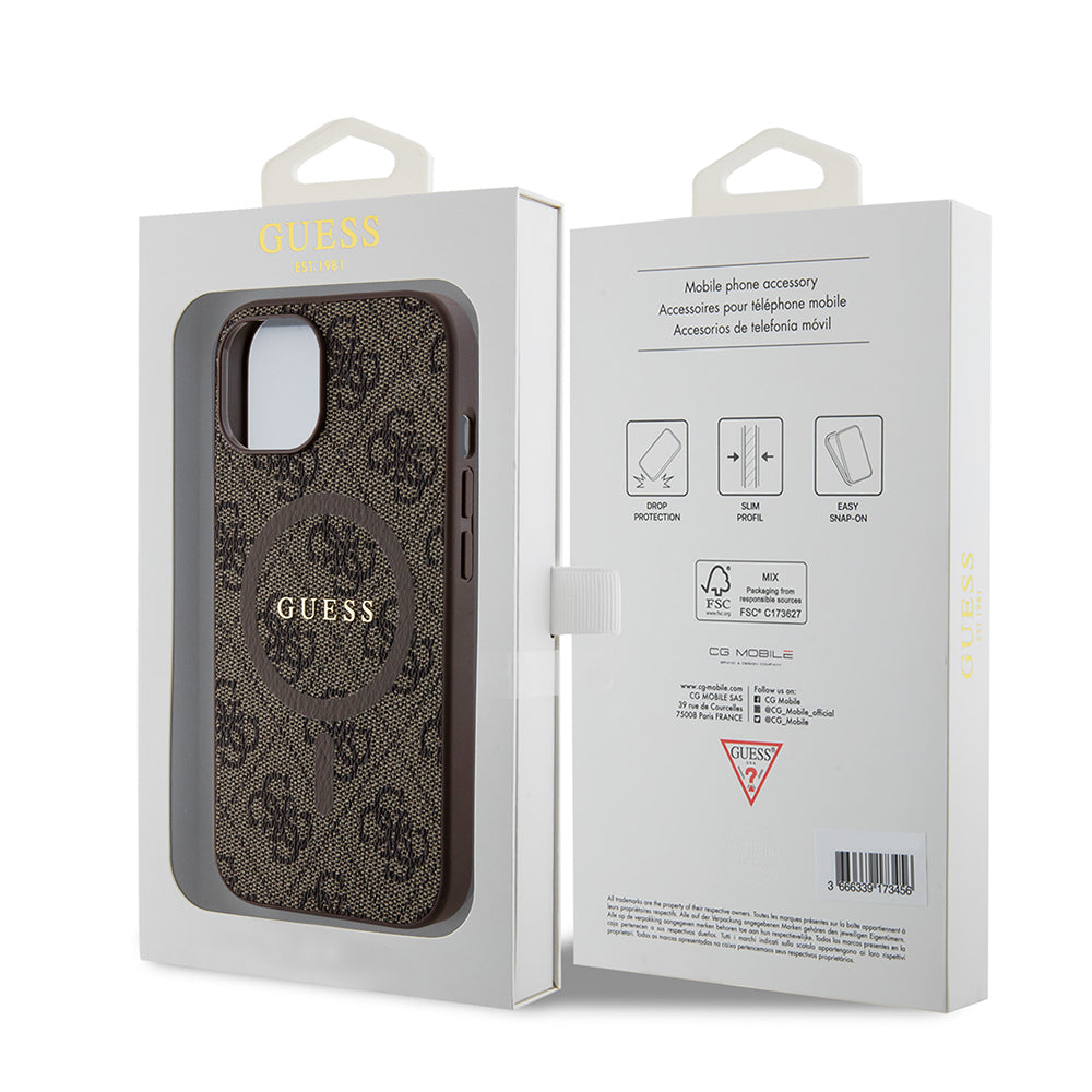 MagSafe-kotelo Apple iPhone 15:lle, Guess, 4G Collection, Ruskea