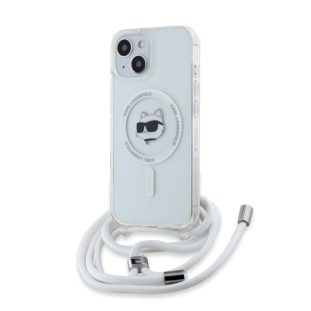 MagSafe-kotelo Apple iPhone 15:lle, Karl Lagerfeld, IML Crossbody Choupette's Head with Strap, Läpinäkyvä