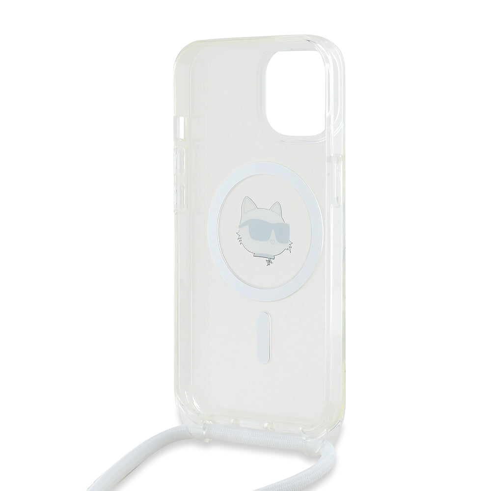 MagSafe-kotelo Apple iPhone 15:lle, Karl Lagerfeld, IML Crossbody Choupette's Head with Strap, Läpinäkyvä