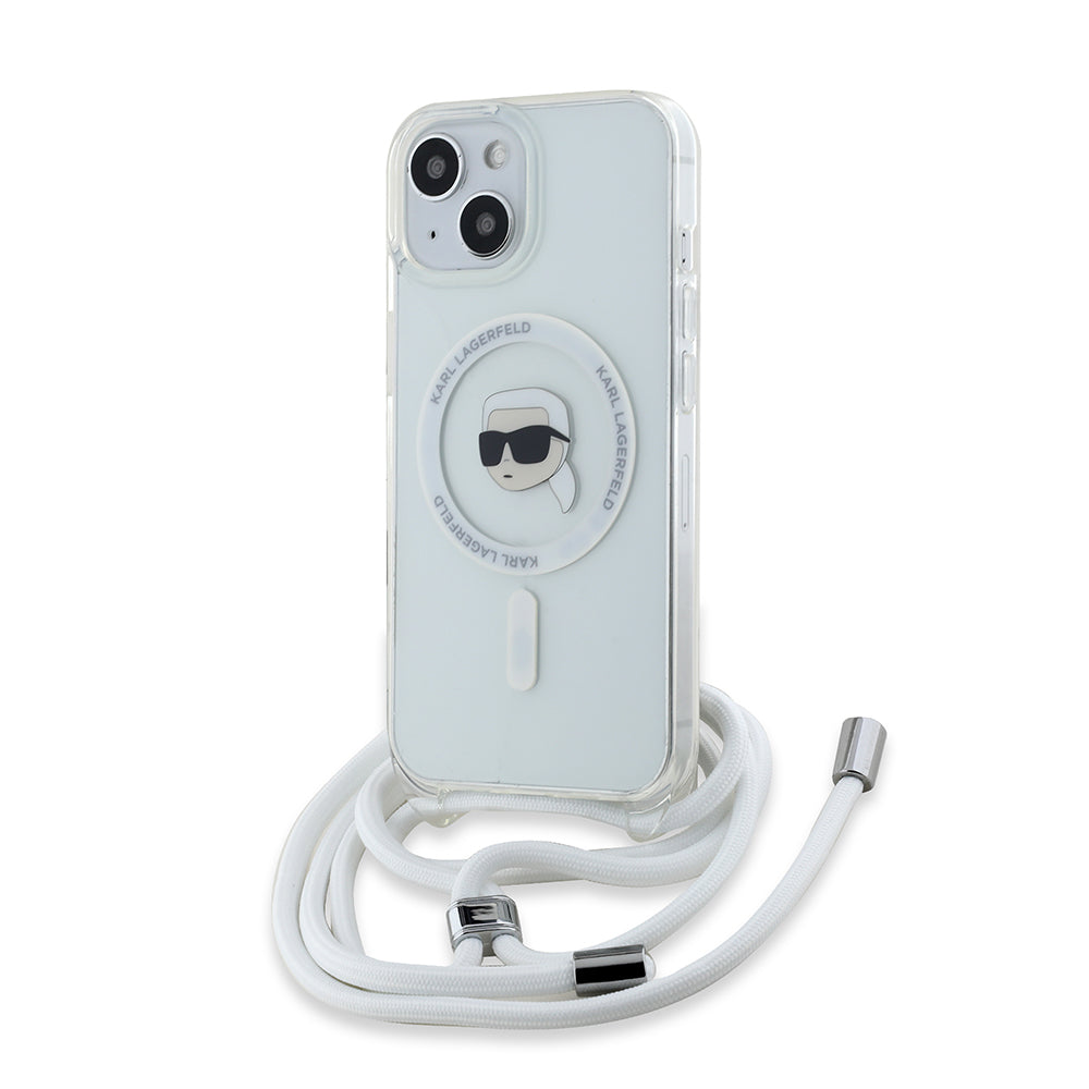 MagSafe-kotelo Apple iPhone 15:lle, Karl Lagerfeld, IML Crossbody Karl's Head, Läpinäkyvä