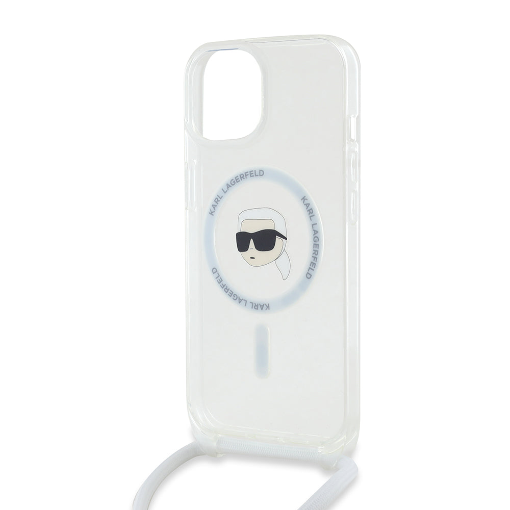 MagSafe-kotelo Apple iPhone 15:lle, Karl Lagerfeld, IML Crossbody Karl's Head, Läpinäkyvä