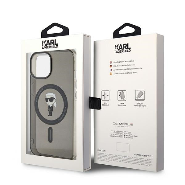 MagSafe-kotelo Apple iPhone 15:lle, Karl Lagerfeld, IML Ikonik Karl, Musta