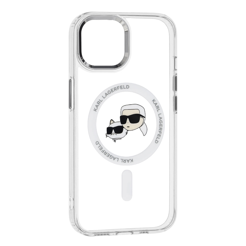 MagSafe-kotelo Apple iPhone 15:lle, Karl Lagerfeld, IML Metal Karl & Choupette's Heads, Valkoinen