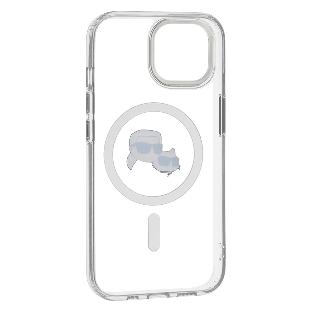 MagSafe-kotelo Apple iPhone 15:lle, Karl Lagerfeld, IML Metal Karl & Choupette's Heads, Valkoinen