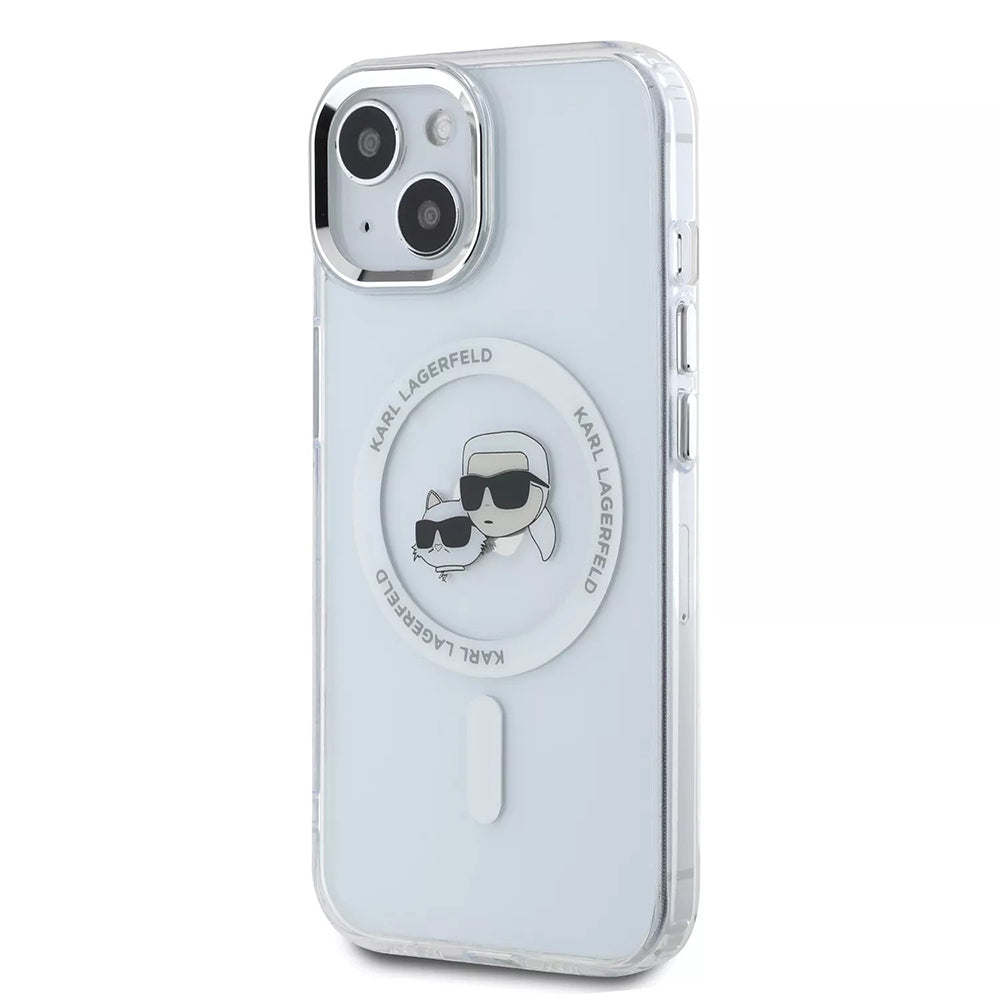 MagSafe-kotelo Apple iPhone 15:lle, Karl Lagerfeld, IML Metal Karl & Choupette's Heads, Valkoinen