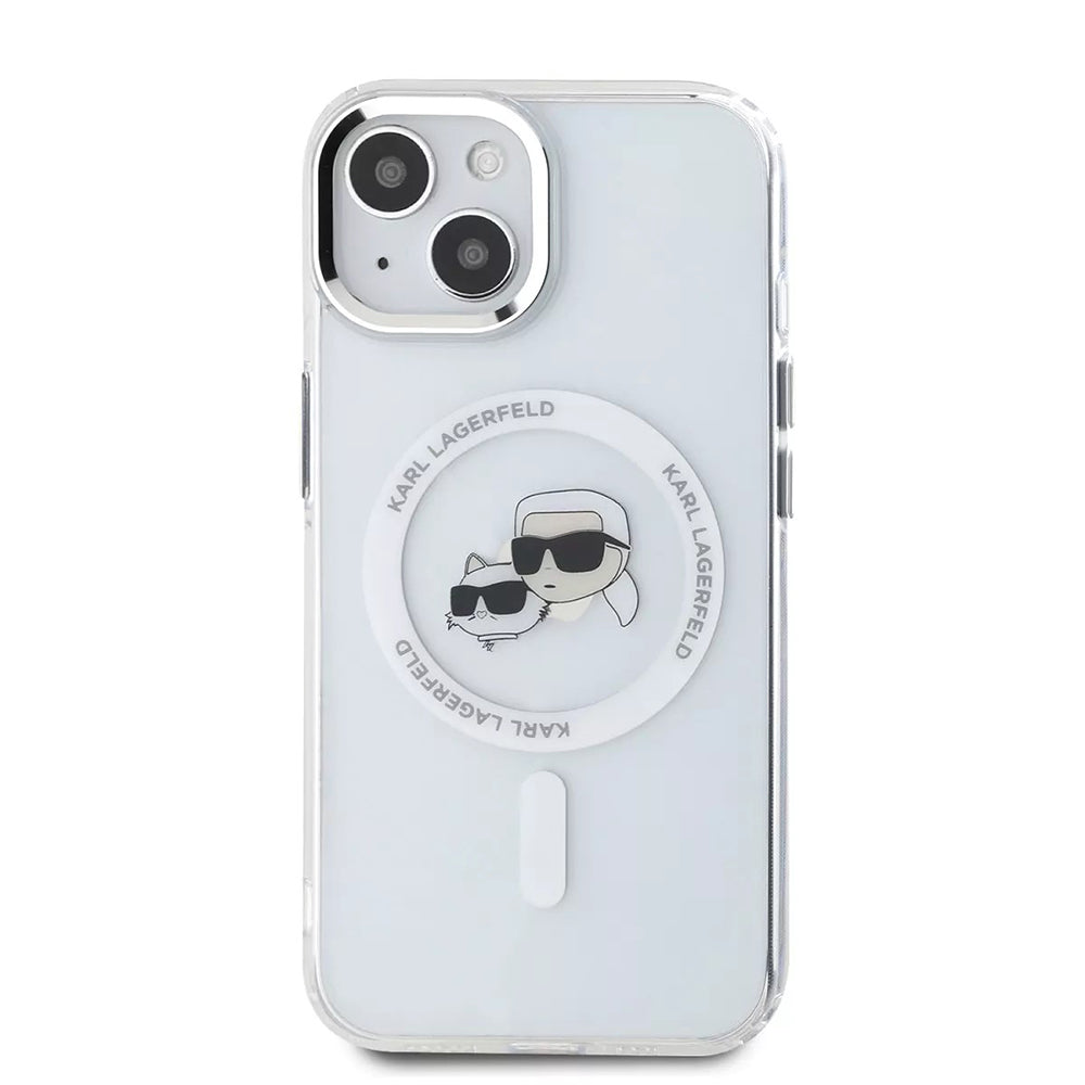 MagSafe-kotelo Apple iPhone 15:lle, Karl Lagerfeld, IML Metal Karl & Choupette's Heads, Valkoinen