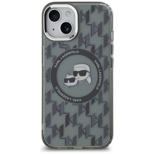 MagSafe-kotelo Apple iPhone 15:lle, Karl Lagerfeld, IML Monogram Karl & Choupette's Heads, Musta