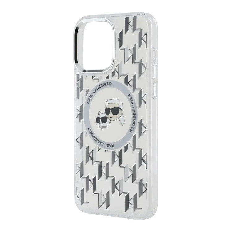 MagSafe-kotelo Apple iPhone 15:lle, Karl Lagerfeld, IML Monogram Karl & Choupette's Heads, Läpinäkyvä