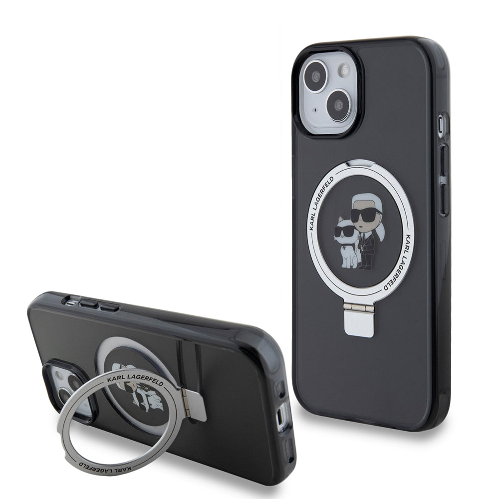 MagSafe-kotelo Apple iPhone 15:lle, Karl Lagerfeld, Ring Stand Karl & Choupette, Musta