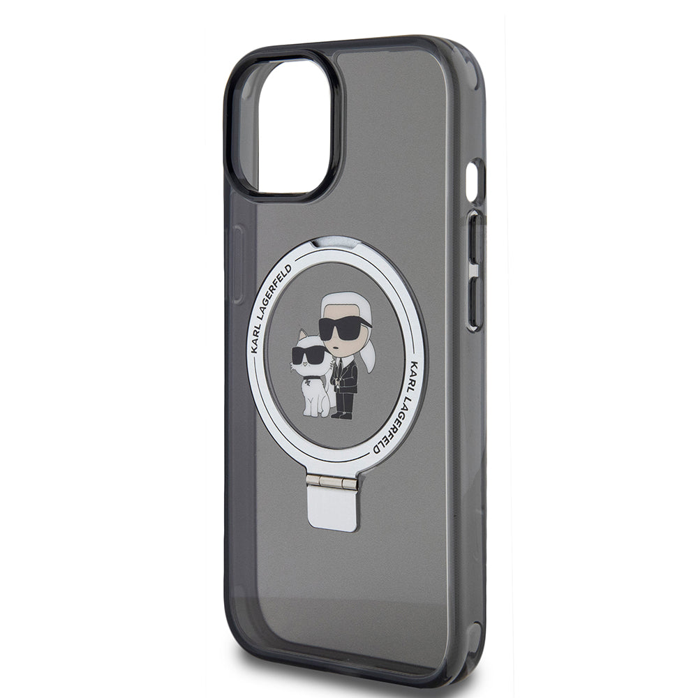 MagSafe-kotelo Apple iPhone 15:lle, Karl Lagerfeld, Ring Stand Karl & Choupette, Musta