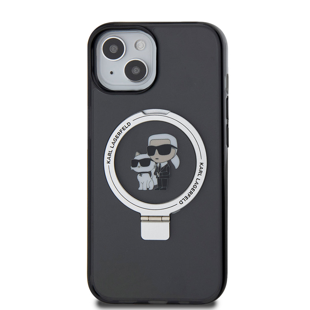 MagSafe-kotelo Apple iPhone 15:lle, Karl Lagerfeld, Ring Stand Karl & Choupette, Musta
