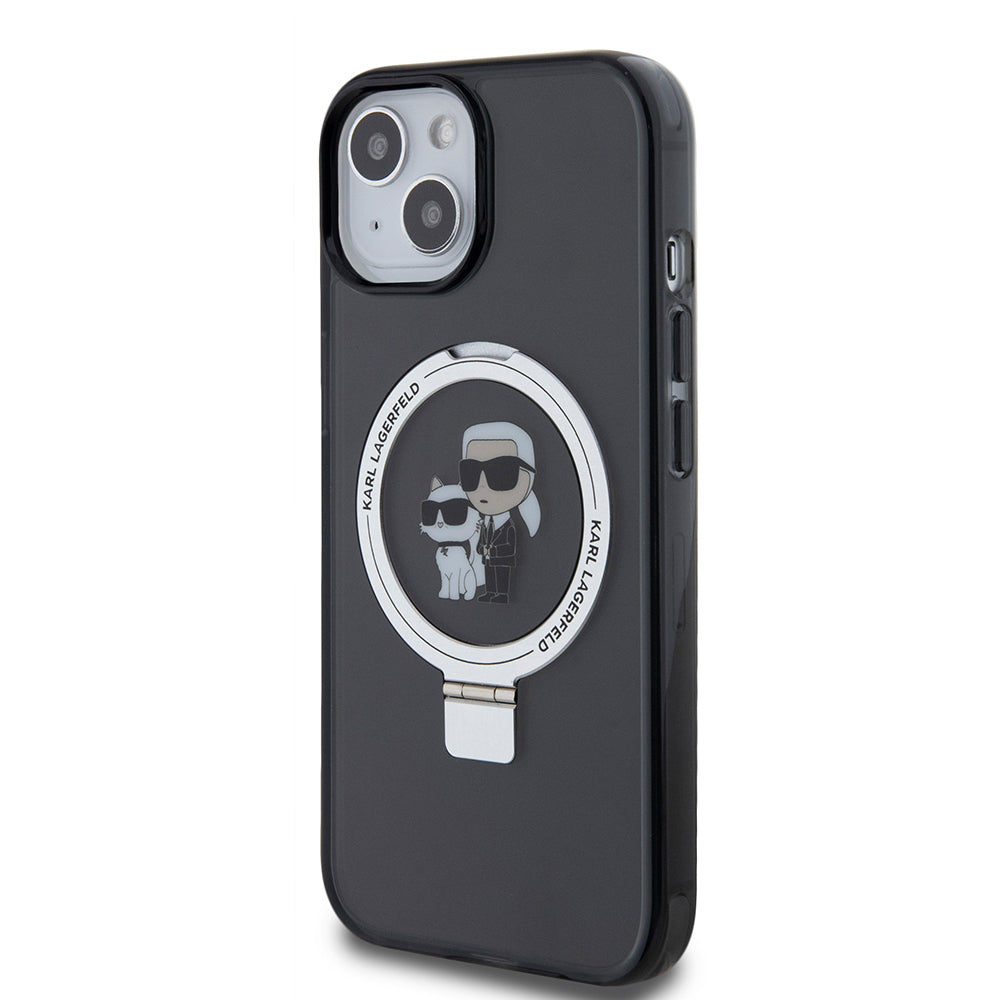 MagSafe-kotelo Apple iPhone 15:lle, Karl Lagerfeld, Ring Stand Karl & Choupette, Musta